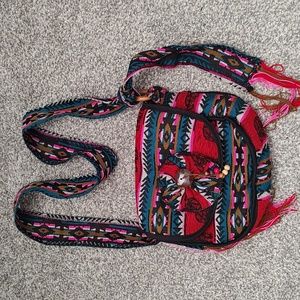 Colorful Aztec Turtle Tribal Small Crossbody Messenger Bag w Adjustable Strap